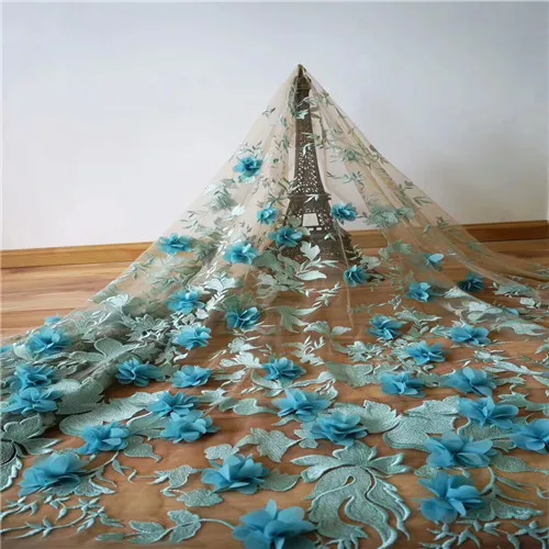 Madison стиль Французский Чистая кружевная ткань 3D цветок африканский тюль сетка кружевная ткань в нигерийском стиле синие кружевные ткани для платья - Цвет: as picture4