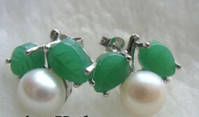 

Miss charm 0000313 WOW! freshwater pearl white green jade nature earring