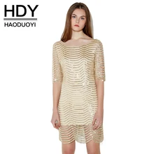 HDY Haoduoyi Golden wave Lace Sequin Racer back dress Half sleeve women Party dresses vestidos for wholesale