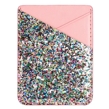 

Sequins Decoration Back Universal Case PU Leather Wallet Pouch Fashion Phone Card Holder Multifunctional Bag Stick On Solid