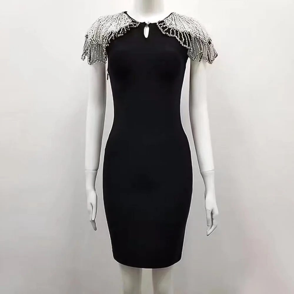 

High Quality White Black Mantual Shawl Sleeve Bodycon Rayon Bandage Dress Cocktail Party Mood Dress wholesale HL