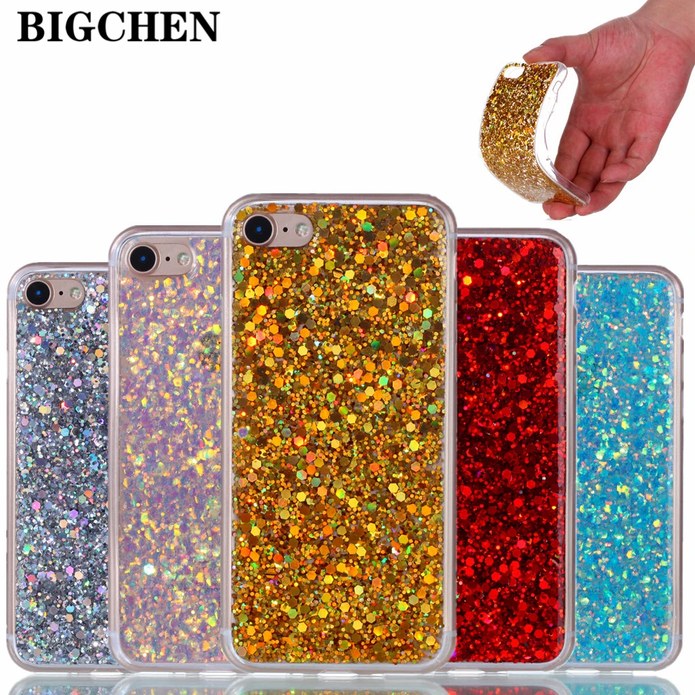 BIGCHEN Case For iPhone 6 6S Plus For iPhone 7 Plus 5 5S SE Bling Glitter Cover Silicone Cases For iPhone 6 6S iPhone 6 6S Plus