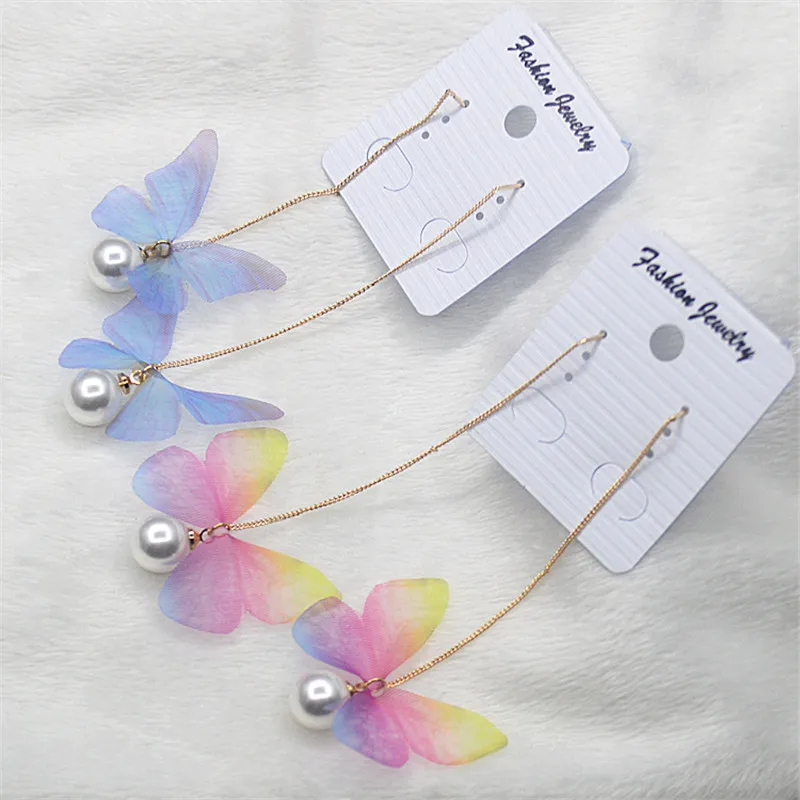 

Doreen Box Hot Fashion Drop Earrings Brincos Insect Butterfly Simulated-pearl Maxi Long Statement For Women Jewelry,1 Pair