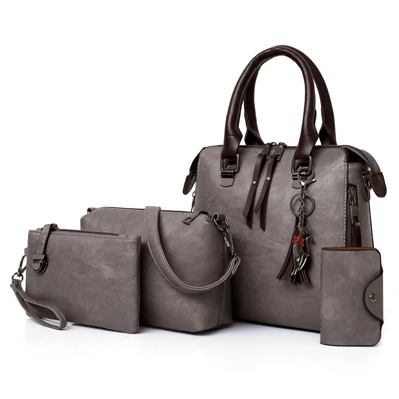 Четыре комплекта восковой масляной pu кожаной сумки женские сумки дизайнерские сумки tasse lhigh качественная женская сумка известный мешок основной