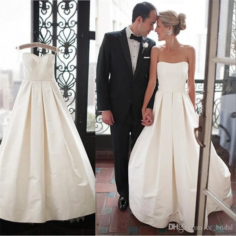 Elegant Satin Strapless Neckline A-line Wedding Dress with Handmade Bowknot 2