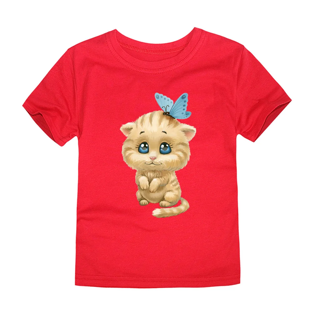 Г. Детская одежда для девочек, футболка, Детские хлопковые топы для девочек с изображением котенка, дешевые китайские топы, 100 г. Детские милые футболки с котом - Цвет: TTTC4