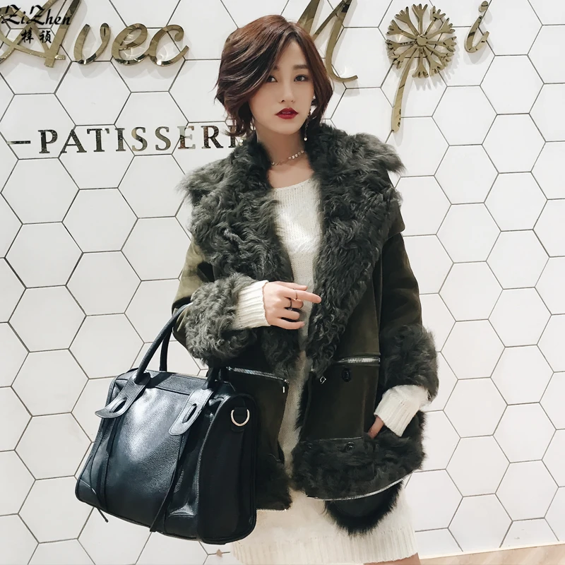 Winter Natural Double-faced Fur Long Coat Women Real Lamb Fur Overcoat Genuine Sheepskin Suede Warm Detachable Jacket 170909-1