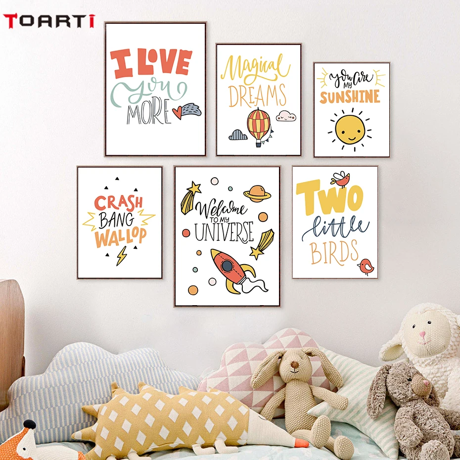 Simple Cute Children Phrase Canvas Painting Colorful Cartoon Posters&Prints Nursery Art For Kids Room Wall Decor Christmas Gift (1)