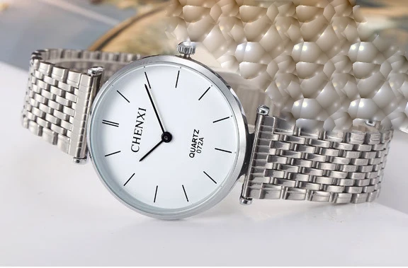 Ультратонкие парные часы для мужчин водонепроницаемые часы из нержавеющей стали мужские настольные женские кварцевые часы женская форма подарок на день Святого Валентина - Цвет: Men Silver White