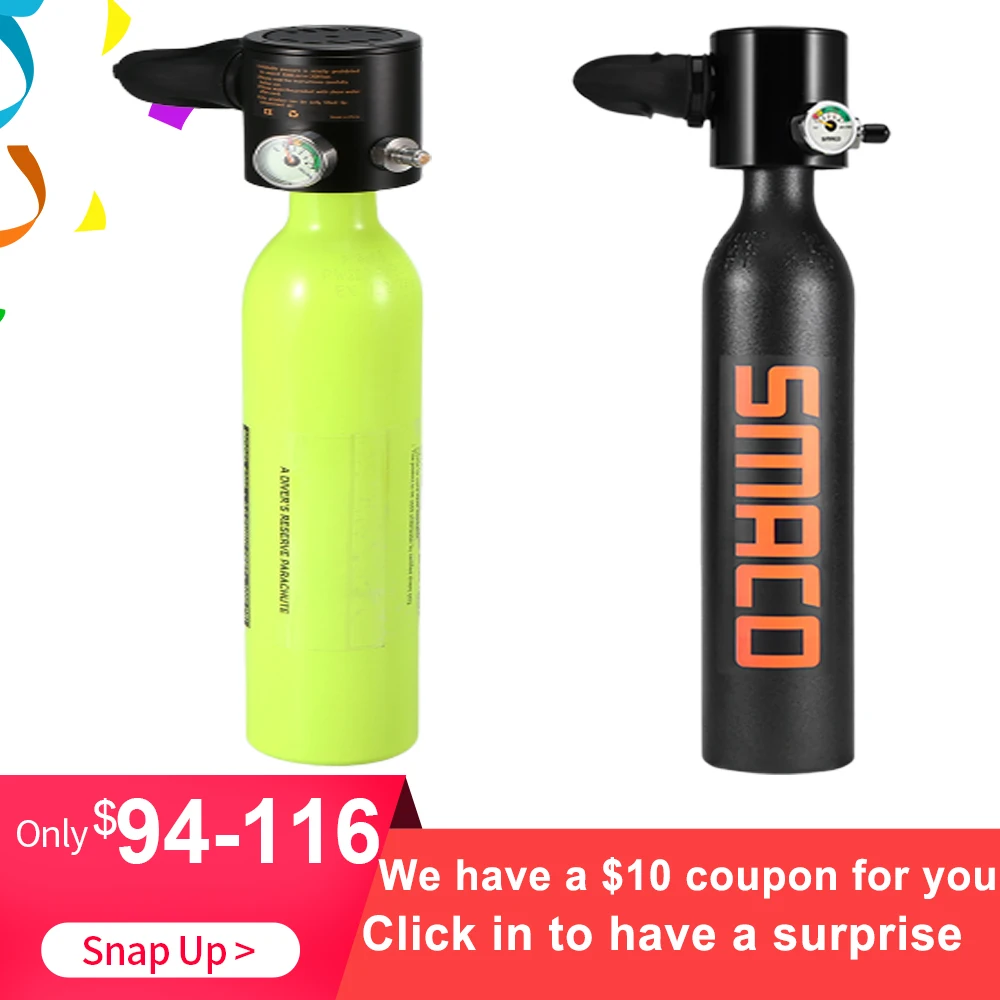 

SMACO 0.5L Portable Scuba Diving Reserve Air Tank Set Hand Pump Oxygen Cylinder Mini Operated Pump with Pump and Respirator Bag