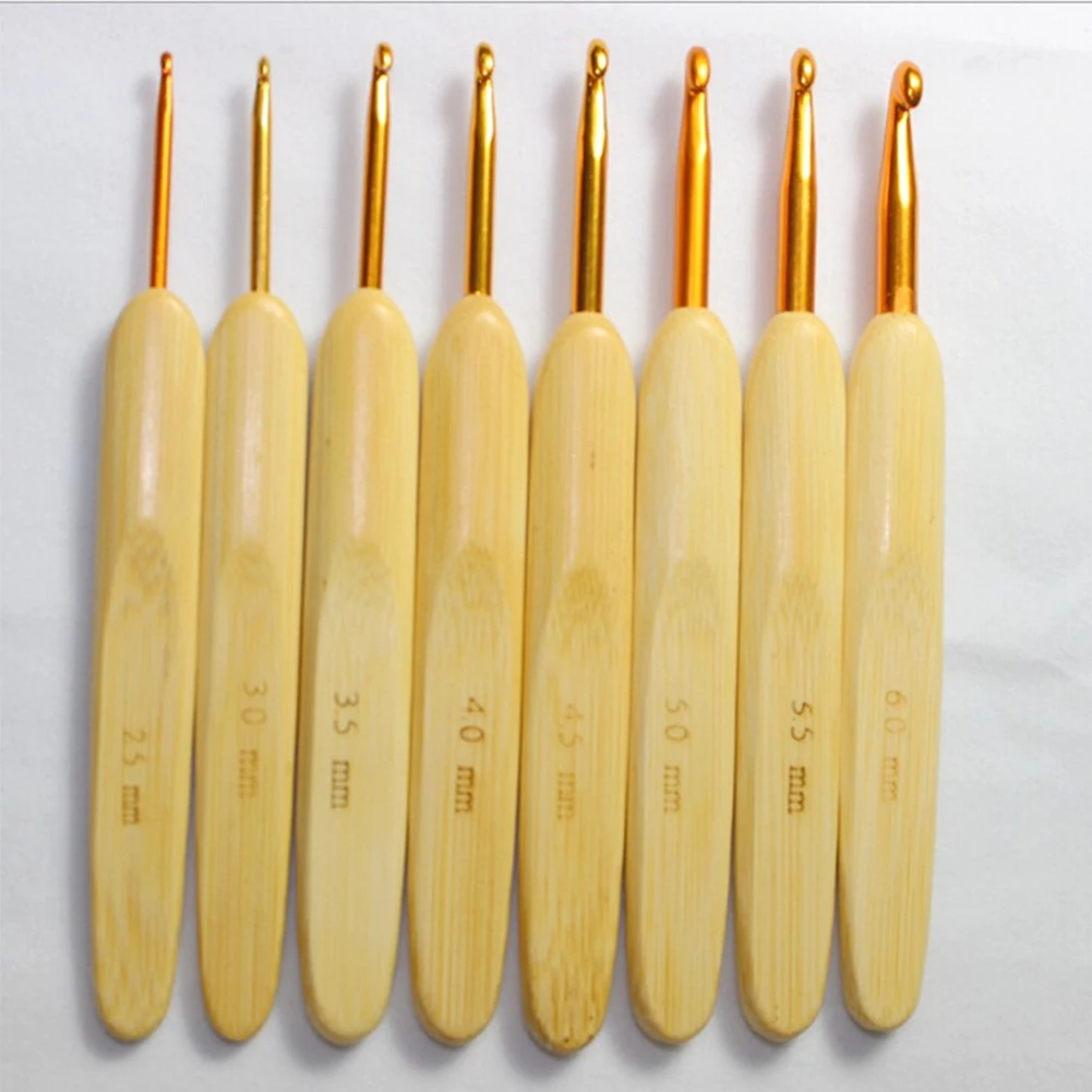 8 шт 8 размеров металлический крючок для вязания крючком карбонизированный Бамбук ручка Вязание Пряжа работа Ремесло 2,5 мм-6,0 мм