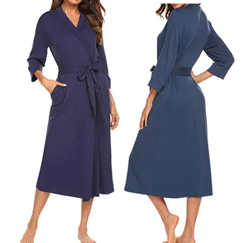 

Women Robes Cotton Lightweight Long RobeSoft Sleepwear V-Neck Loungewear Dress