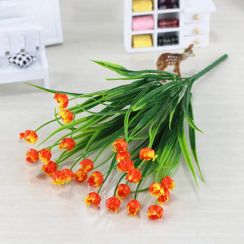 Flone Artificial Plastic Fake Flowers 35cm Small Flower Bouquet Tulip Home Living room Warm Decoration Garden Artificial Flowers (35)