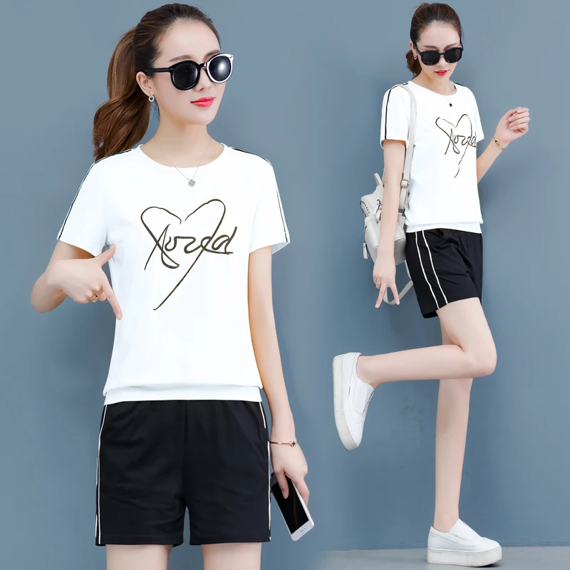 

YICIYA Tracksuits for Women Outfits Sportswear Plus Size Large white Two Piece Matching Shorts and Top Sets 2019 Summer Clothing