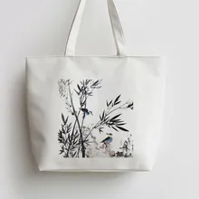 Китайская бамбуковая Холщовая Сумка хозяйственная сумка с изображением мультипликационных героев школьная Наплечная многоразовая сумка для покупок и продуктов ткань AN289