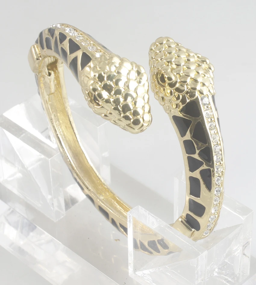 

GrayBirds New Brand Double Heads Snake Bracelets Bangles For Office Lady Enamel Black White And Mix Colors Crystal Clear GB1050