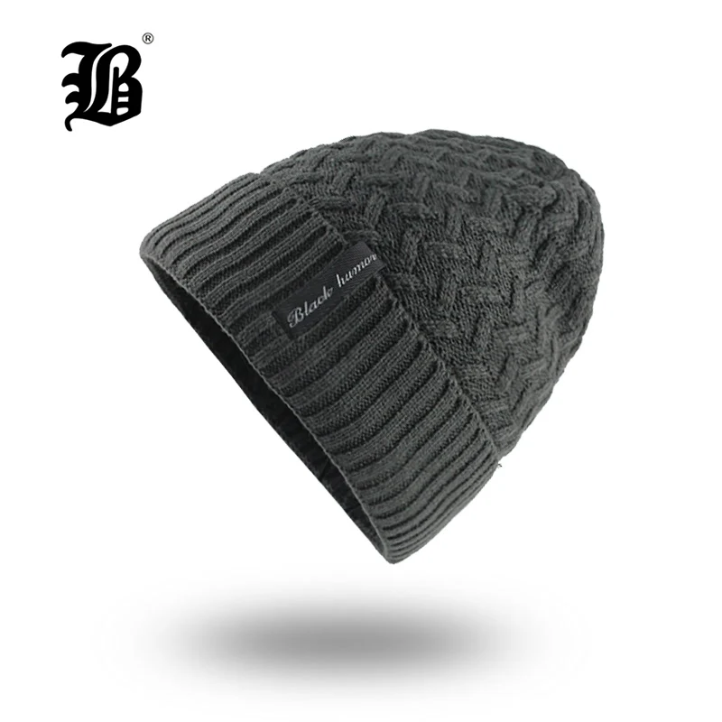 

[FLB] Winter hats for men's beanies Knitted wool skullies solid color bone Double layer gorro keep warm autumn hat men capF18011