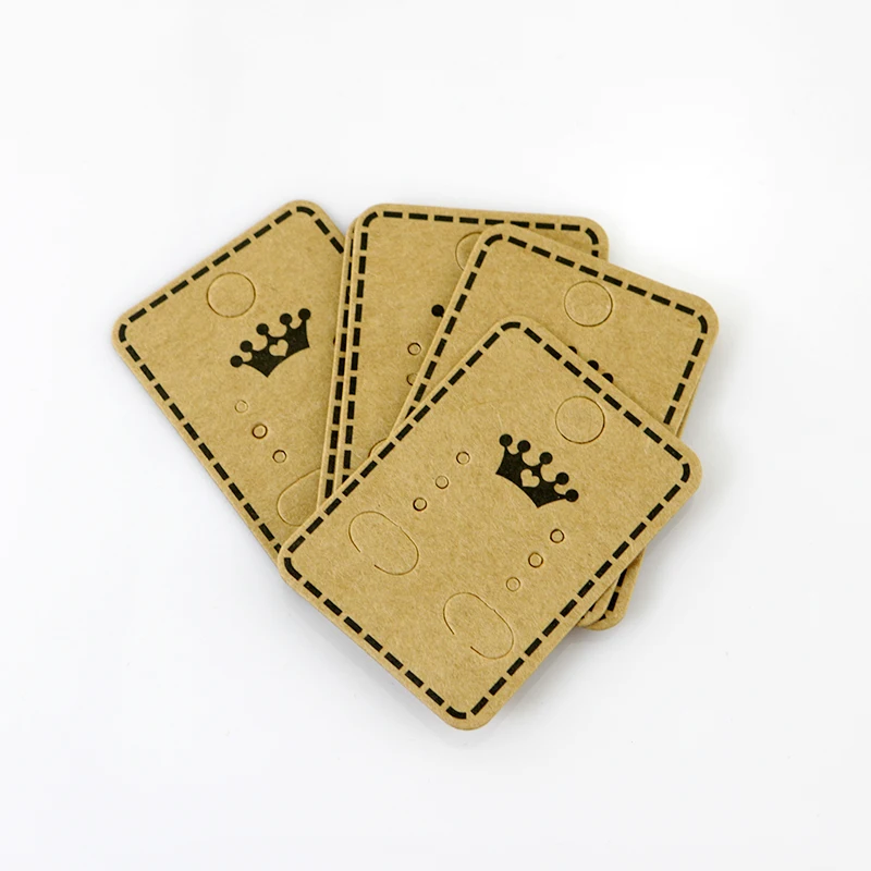 100 шт 4,5x3,2 см крафт бумажные серьги-гвоздики карты Висячие бирки ювелирные изделия дисплей серьги Crads сувенирная бирка коричневый цвет с принтом короны