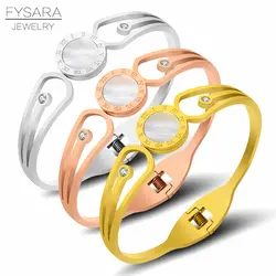 FYSARA белый корпус римские браслеты с цифрами Для женщин Браслеты Нержавеющая сталь манжеты Браслеты ювелирный бренд известный кристаллы