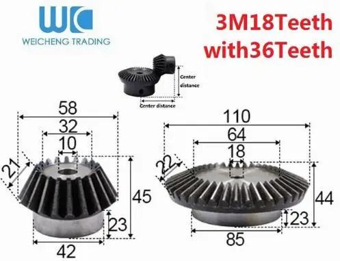 2 шт. 1:2 конические шестерни 2,5 модуль 18 зубов+ 36 зубов внутреннее отверстие 10 мм 90 градусов привод коммутации сталь шестерни s