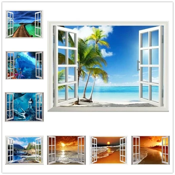 

Outside window scene Diamond Embroidery Cross Stitch DIY Diamond Painting landscape rhinestones pictures Home Decor craft WG806