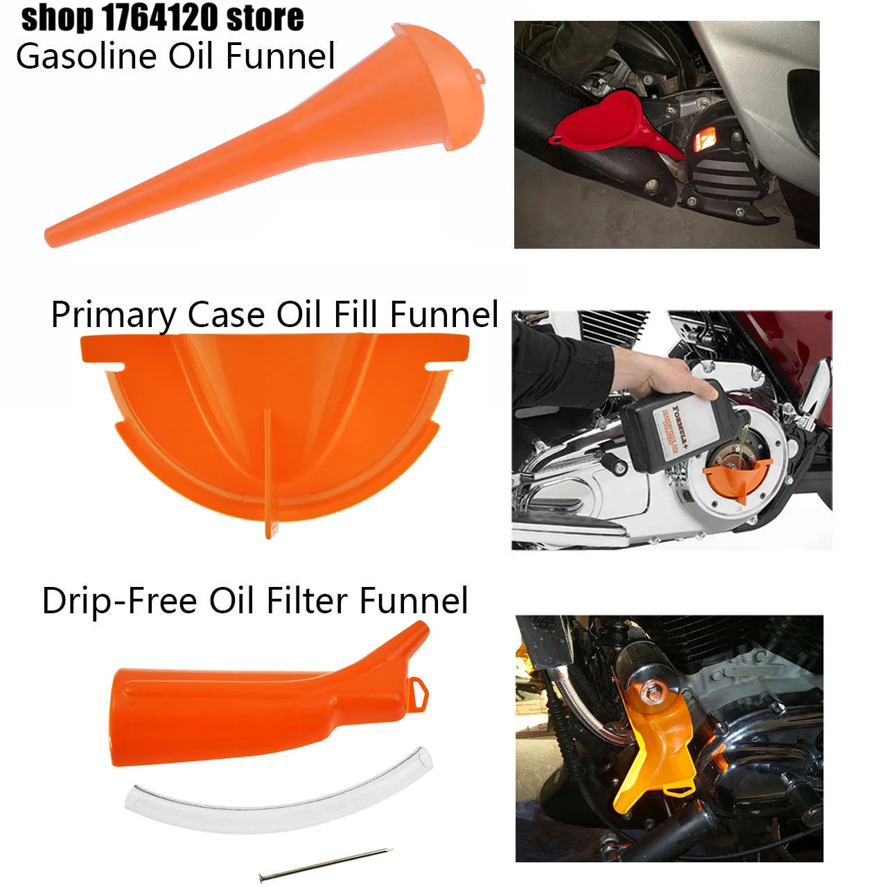 Primary Case Oil Fill +Drip Free Oil Funnel+9" Crankcase Fill Funnel