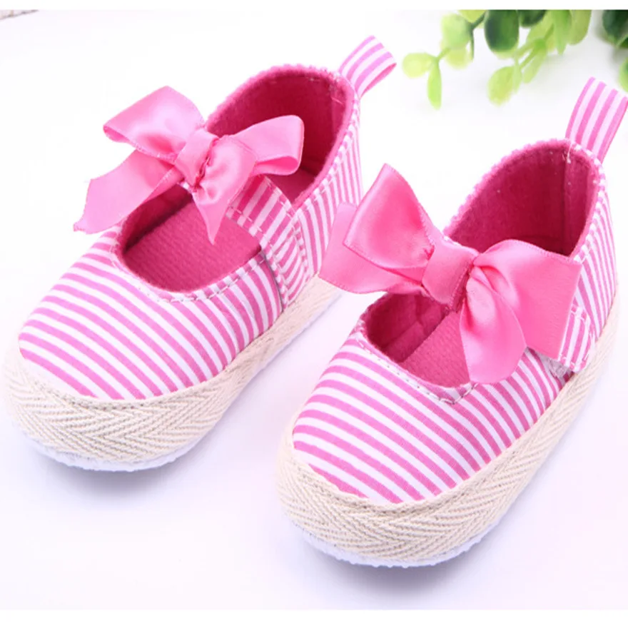 Cute Classic Striped Baby Girl Shoes Toddler Princess Party Shoes Butterfly knot Soft Sole 