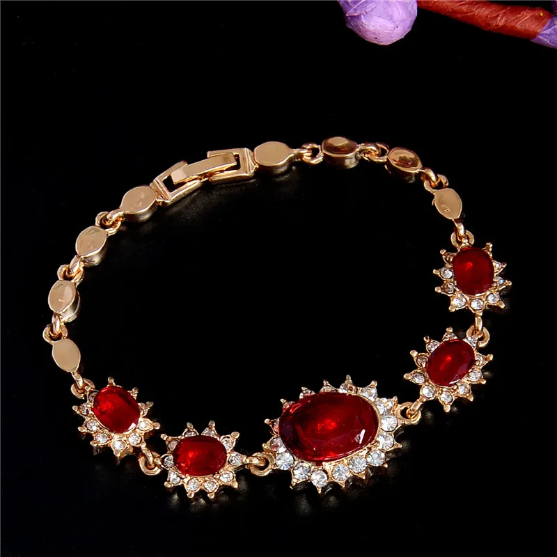 QCOOLJLY Модные женские/девичьи золотые Австрийские кристаллы 5 цветов CZ камни браслеты и браслеты подарок ювелирные изделия - Окраска металла: Red
