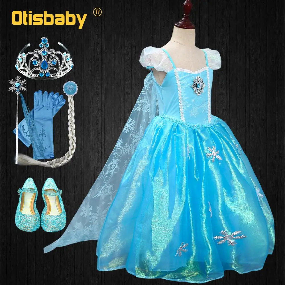 Платье Снежной Королевы для девочек на Рождество; платье принцессы Эльзы со снежинками Детский костюм на Хэллоуин Детское Новогоднее платье Эльзы; платье феи