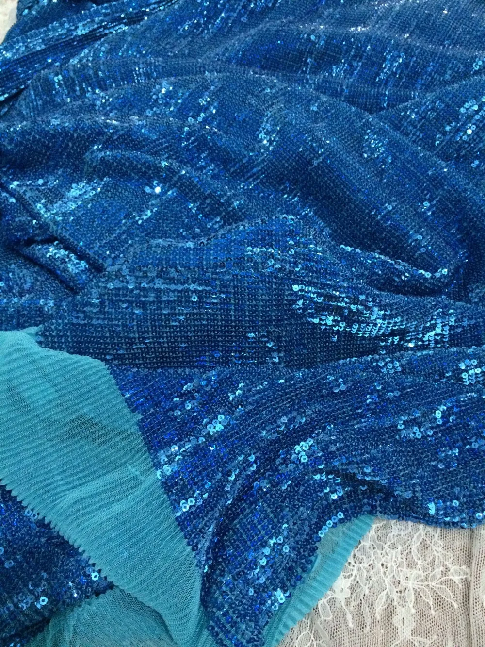 

sequins French tulle lace fabric J-82817 For party dress