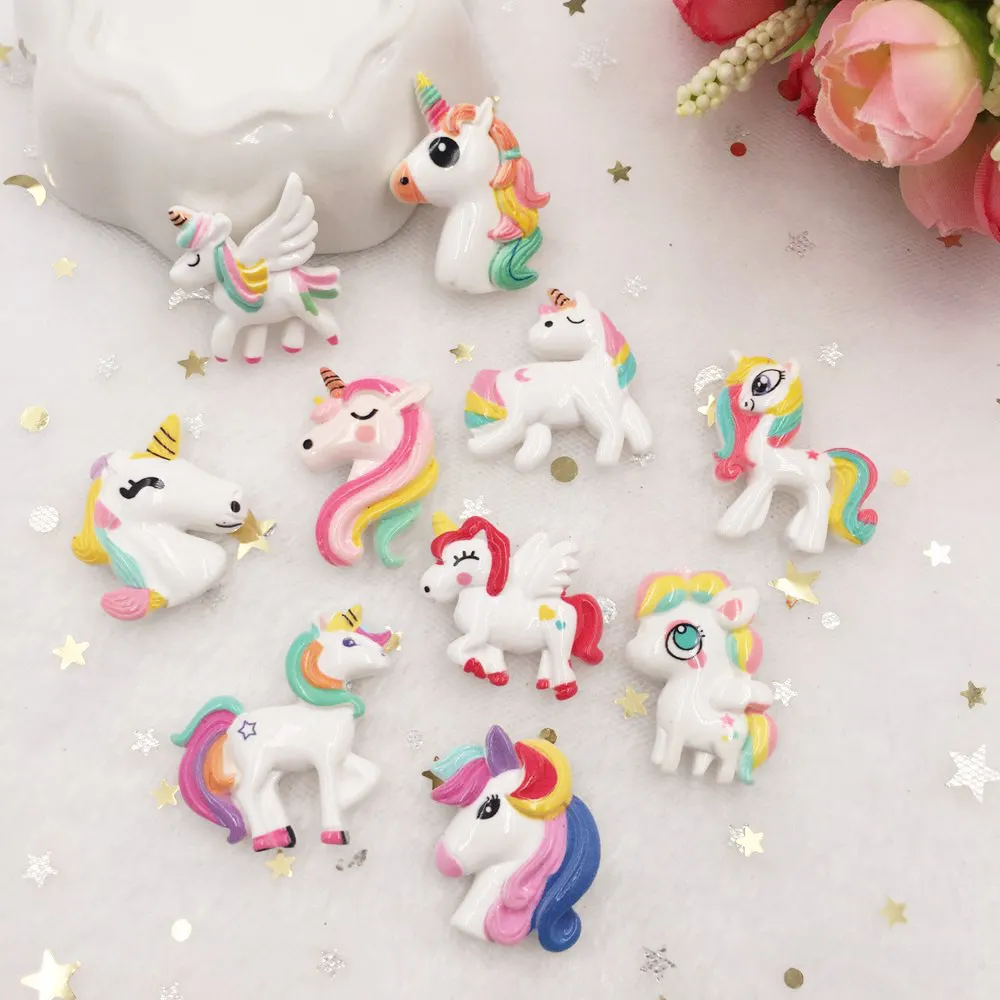 

New 10pcs Resin Beautiful Big Unicorn Flat Back Stone Appliques DIY Wedding Scrapbook Accessories Crafts W59