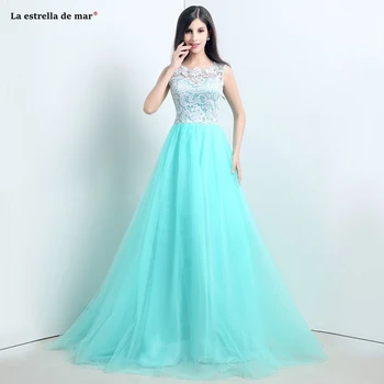 

Maid of honor dresses for weddings2021 new tulle lace button A Line turquoise bridesmaid dress long brautjungfernkleid cheap