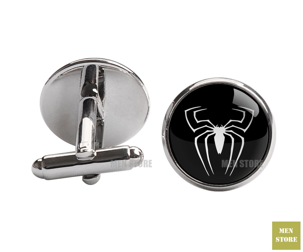 Cufflink-silver Крутой Человек-Паук Символ Мужской Жаккардовый тканый тонкий узкий 2," галстук 6 см Галстук Свадебная вечеринка галстук для жениха запонки LK088M - Цвет: Cufflink-silver