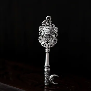 

925 Sterling Silver Sun Moon Key Pendant for Rocker Biker Men 13g/62x17mm - no chain A2552