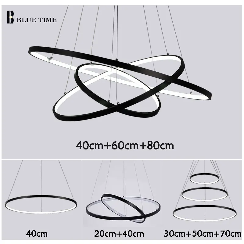 Черные кольца светодиодный люстры AC110V 220V люстры светодиодный освещение для гостиной, столовой, Кухня Ресторан осветительных приборов