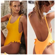 Цельный купальник Женский Мягкий купальник повязка пляжная одежда с оборками пуш-ап купальник монокини с открытой спиной купальный костюм