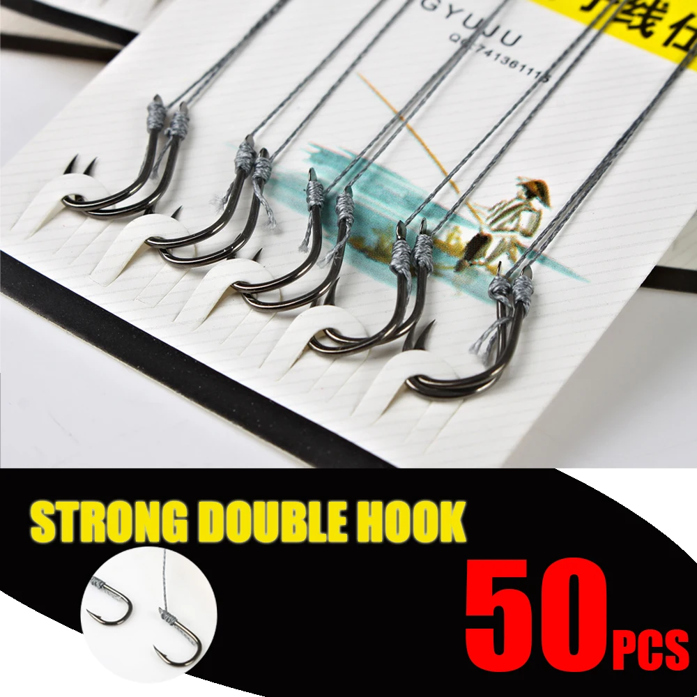 

50pcs 2#-10# Roll Feeder Fishhook Carp Fish Worm Jig Carbon Steel Fishing Hook Lead Head Wire Line Tied Bait