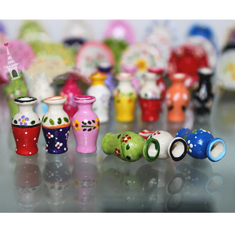 Кукольный домик миниатюры 1:12 мини цветочный горшок DIY ручной работы кукольные дома кухня керамика керамический орнамент Декор ваза - Цвет: 1PCS  Random