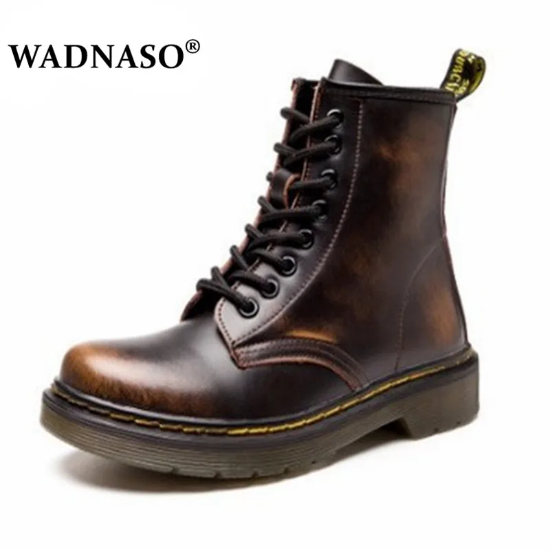 

WADNASO Men Ankle Boots Shoes man 2019 Spring Fall Genuine Leather Lace Up Warm Shoes Punk Plus Size 35-46 Riding Equestr Boots