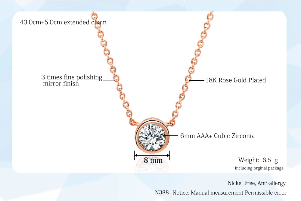 Простой маленький круглый 1 карат Кубический цирконий розовое золото цвет кулон ожерелье Горячие ювелирные изделия для женщин и девочек N388 N453 N454