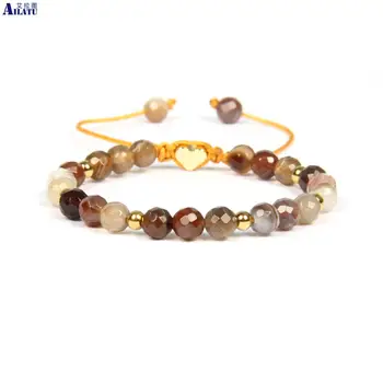 

Ailatu New 6mm Faceted Botswana Stone Heart Bracelets Nice Mother's Day Gift