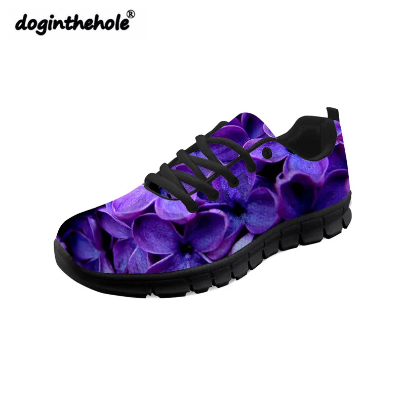 

Doginthehole Purple Lilac Pattern Sneakers Woman Sports Breathable Light Women Walking Shoes Outdoor Non-slip Black Zapatillas