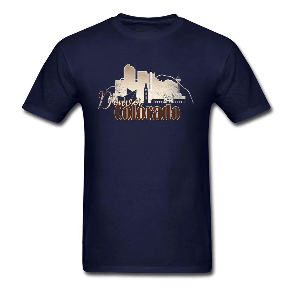 Tops Shirts Denver Colorado Grunge Skyline Summer/Autumn Short Sleeve Cotton Round Collar Mens T Shirt Printed Tee Shirts Funky Denver Colorado Grunge Skyline navy