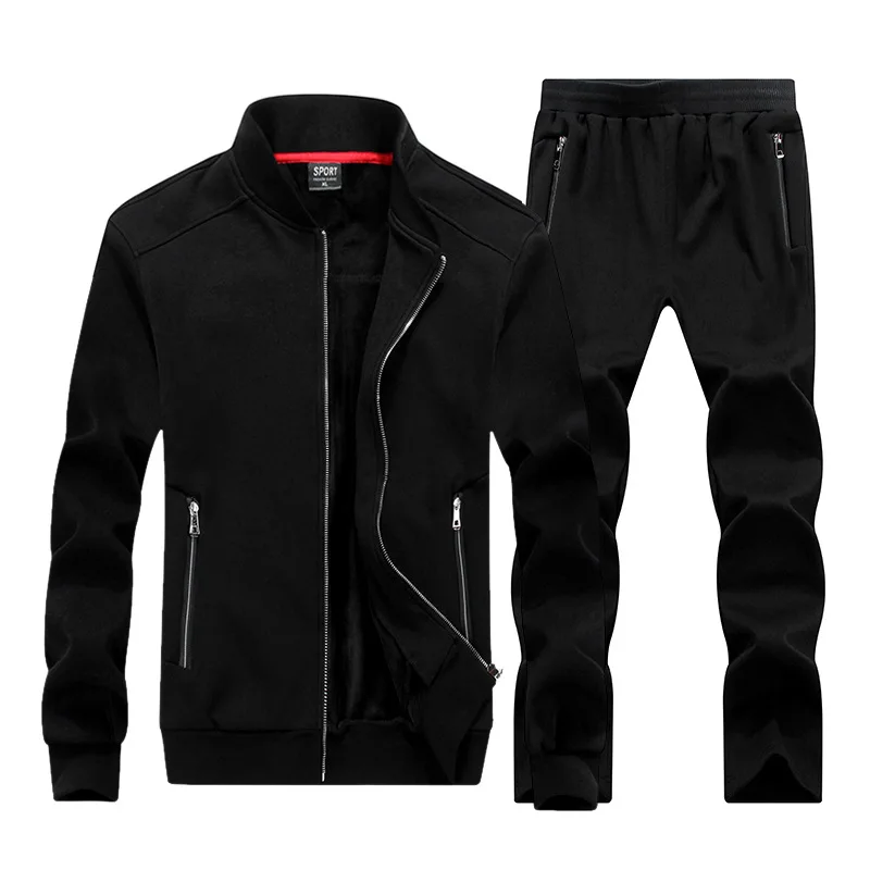 8XL Men Sportswear Tracksuit Zip Up Sport Coat Jacket Sweatshirt+pants Running Jogging Leisure Set Sport Warm Suit Plus Size