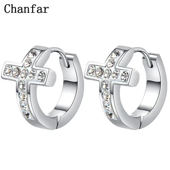 

Chanfar Women Clay Crystal Paved Stainless Steel Cross Charm Hoop Earrings For Women Wedding Party Jewelry