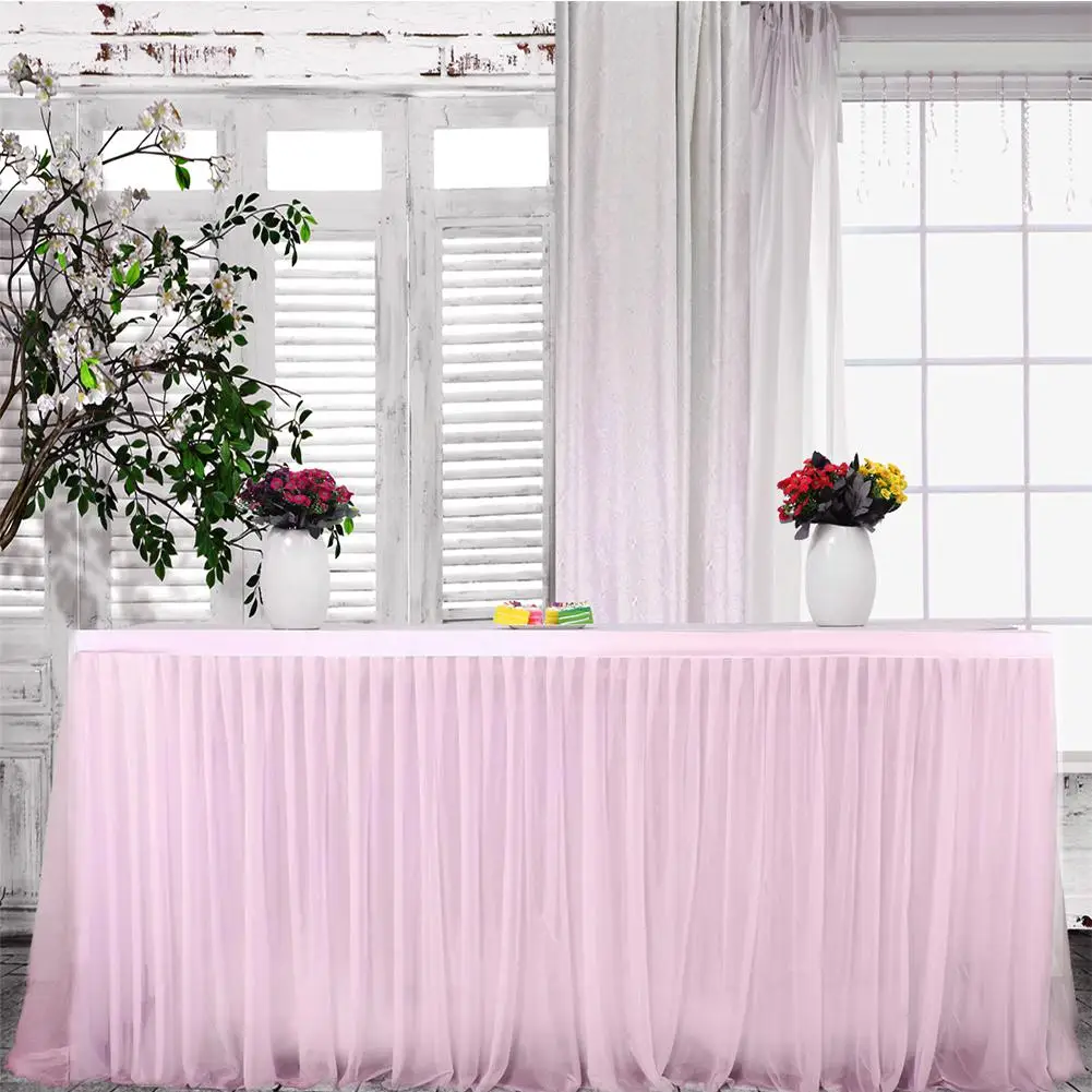 Adeeing High-end Stretch Yarn Elegant Mesh Fluffy Tutu Table Skirt for Party Wedding Birthday Party Home Decoration
