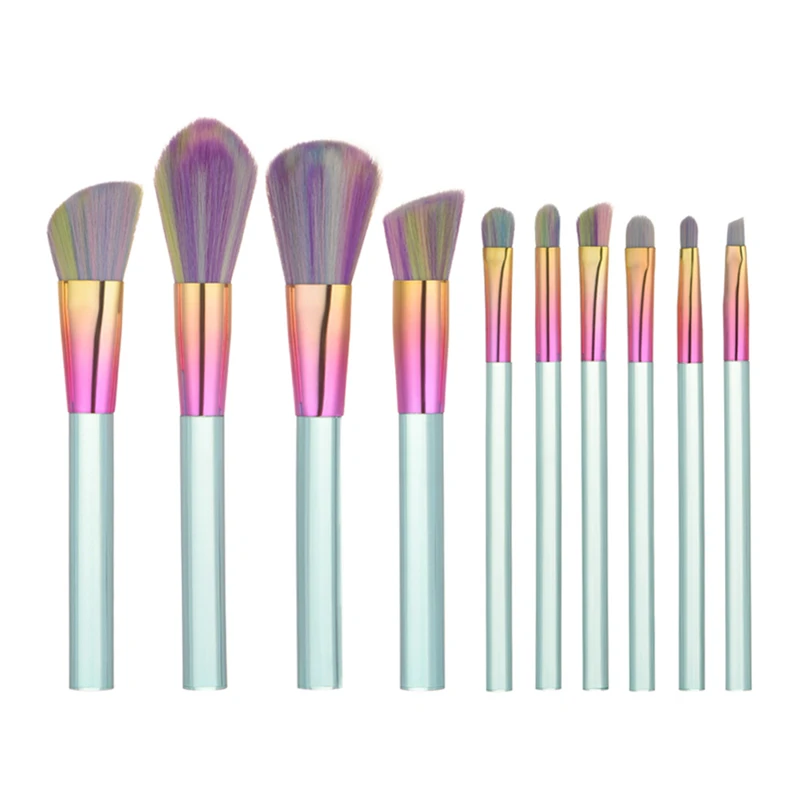 

BBL 10pcs Gorgeous Rainbow Unique Transparent Handle Makeup Brushes Set Premium Cosmetics Tool Foundation Powder Lip Blush Brush