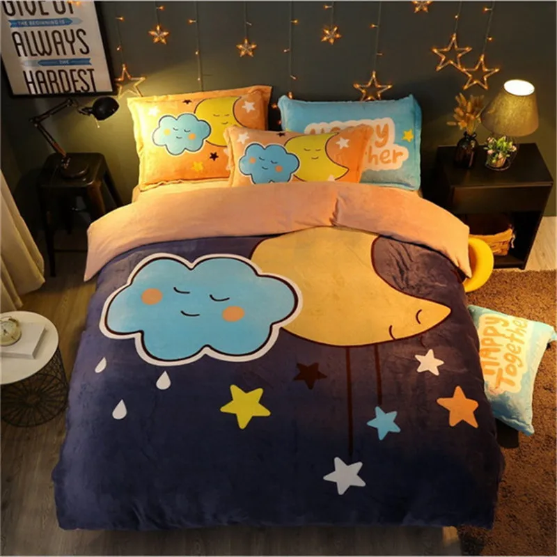 

Flannel high quality cartoon design 4pcs adult student bedding 1pcs quilt cover/1pcs bed sheet/2pcs pillowcase free shipping
