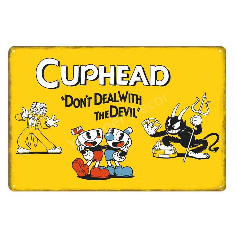 Видео игры Funko поп Cuphead металлический плакат Mugman дьявол легендарная чаша настенная печать оловянные знаки домашний декор детский подарок YD045 - Цвет: YD1022