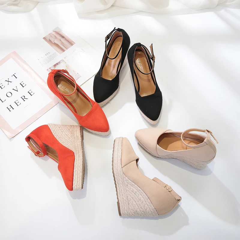 

2018 New Velvet Face Slope And Shoes Female Hundred To Take A Thick Bottom Waterproof Table A Word Buckle With A Shallow Mouth